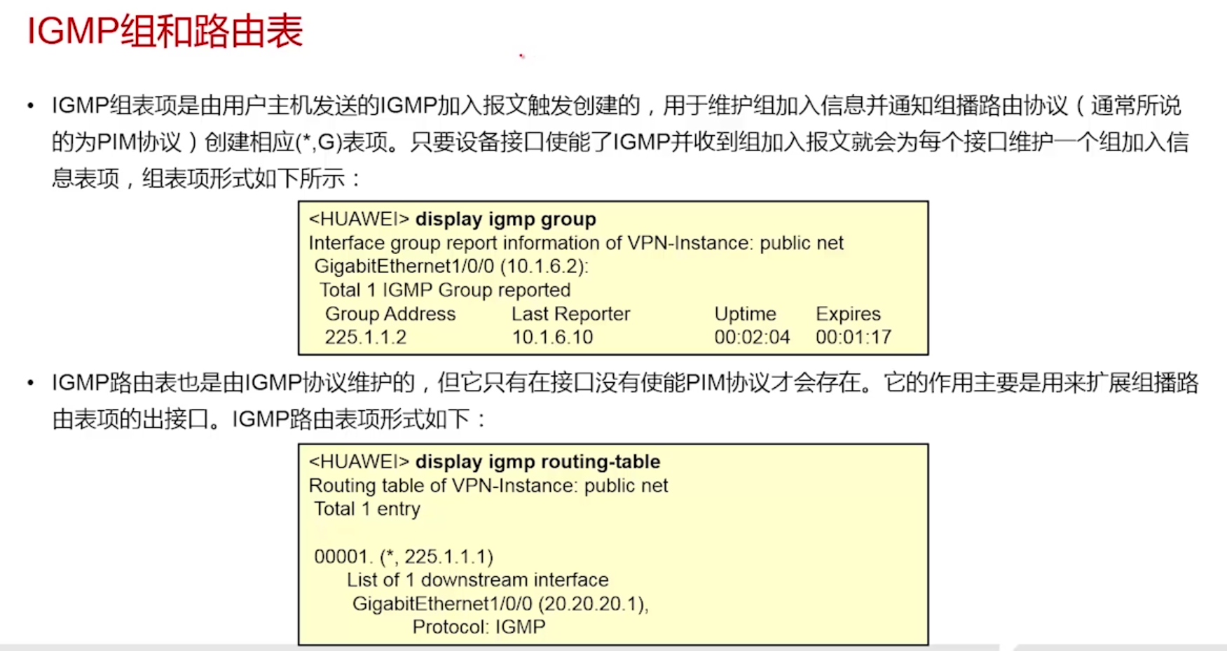 IGMP组和路由表